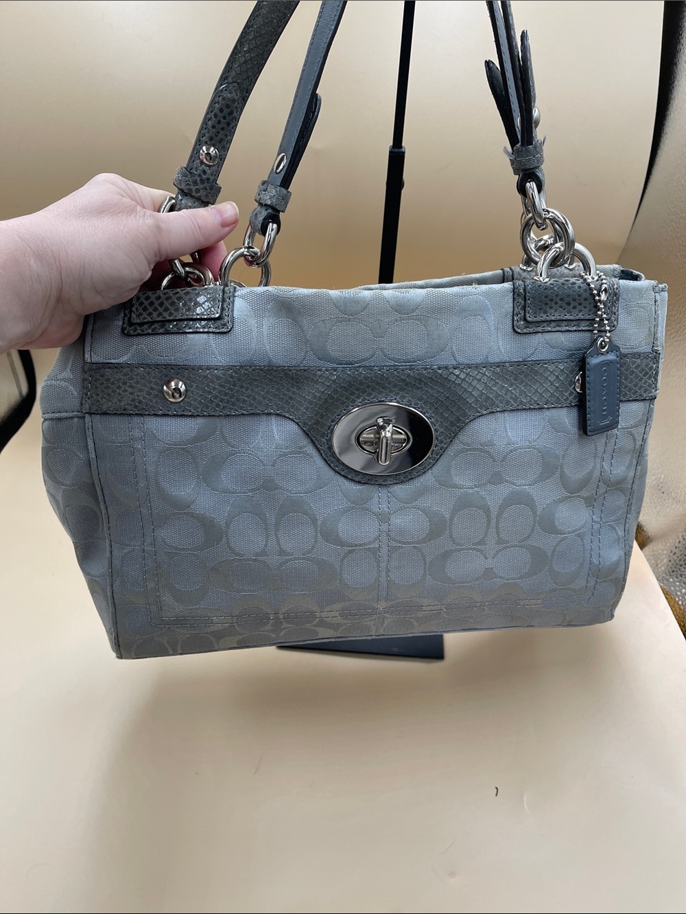 Coach Penelope Carryall Signature Canvas Shoulder Bag with Snakeskin